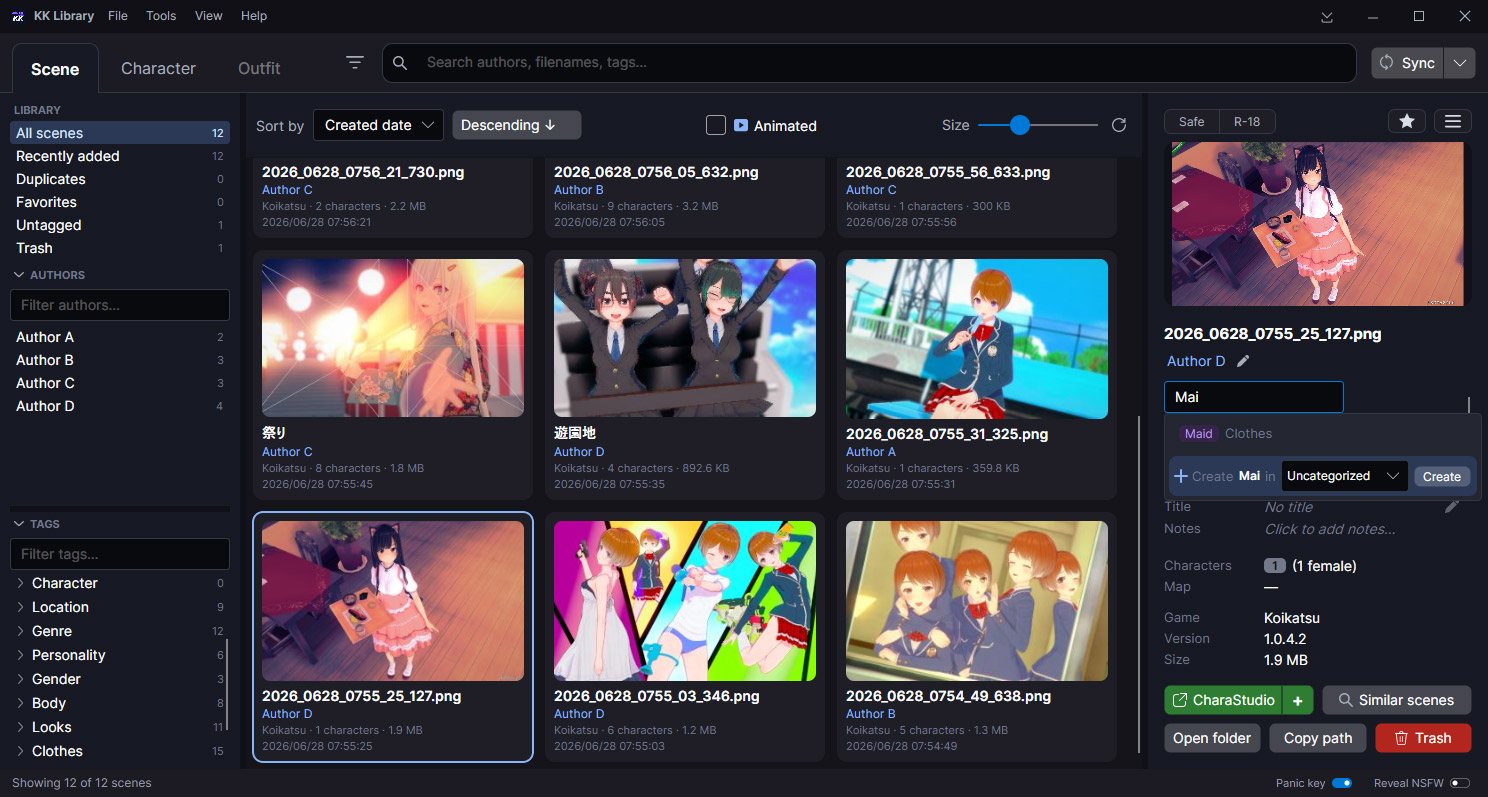 Tags / author management screenshot